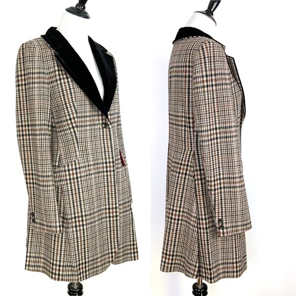 Vintage J. Peterman Wool Plaid Edwardian Coat Velvet Collar Sz 8 - Picture 4 of 16